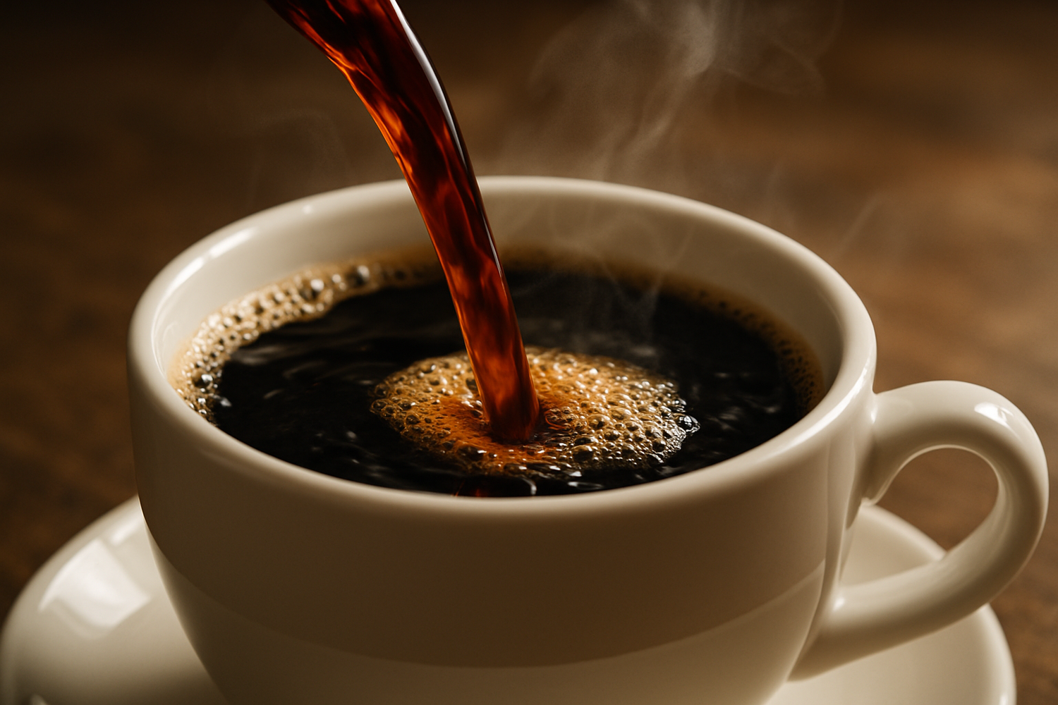 een close up van kop koffie wat ingeschonken wordt in fotorealistische stijl